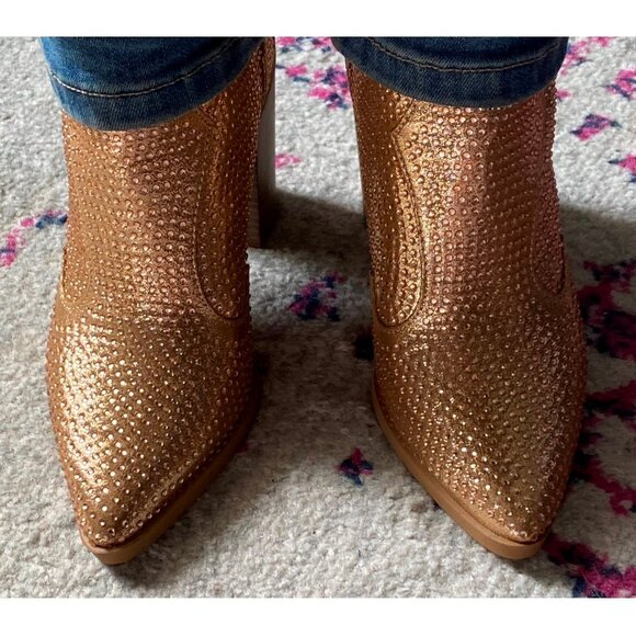 Chariot & Co Gold Rhinestone Cowboy Boots Stacked Heel Wyatt Ankle Boot 6.5 NEW! - Picture 10 of 11